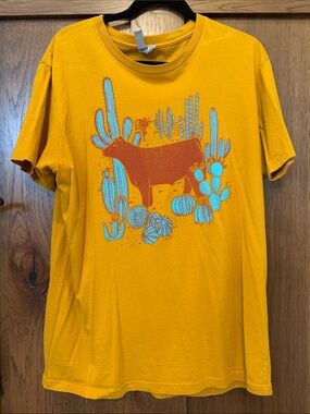 Next Level Apparel Mustard Yellow Desert Graphic Tee with Blue Accents